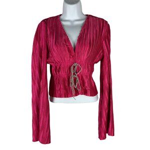 Blueb. Collection Hot Pink Long Sleeve Blouse With Drawstring Waist Size S